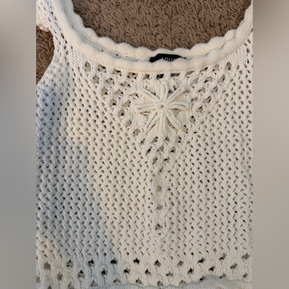 AQUA Womens White Crochet Cotton Eyelet Tank Top - Picture 4 of 6